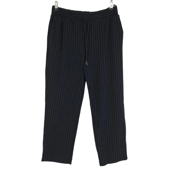 A New Day Ankle Pants Navy Blue Striped High Rise Stretch Waist Ponte Knit - Picture 1 of 5